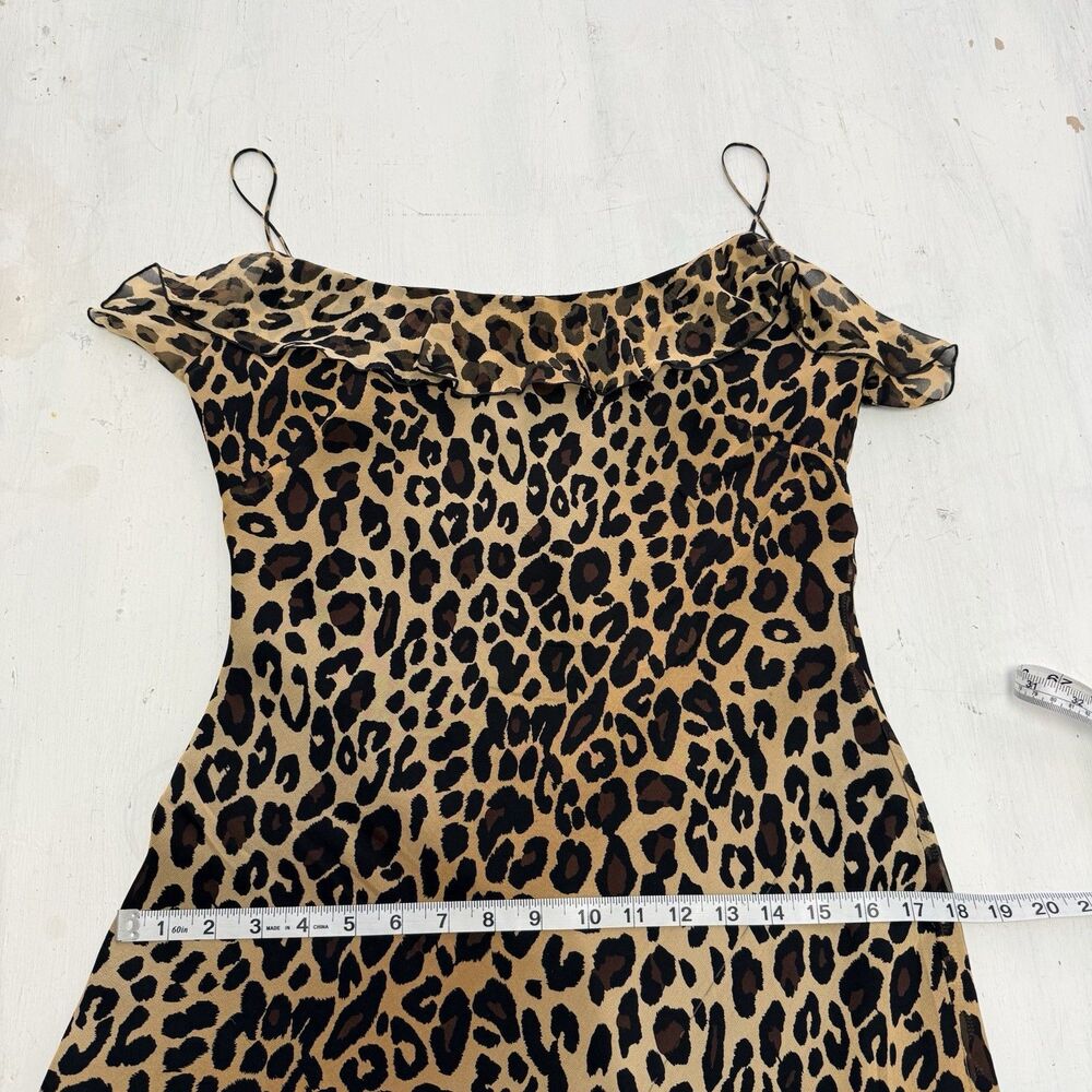 Vintage Caché 100% Silk Leopard Print Maxi  Dress Gown Bias Cut Tiered Ruffle M - Picture 11 of 16